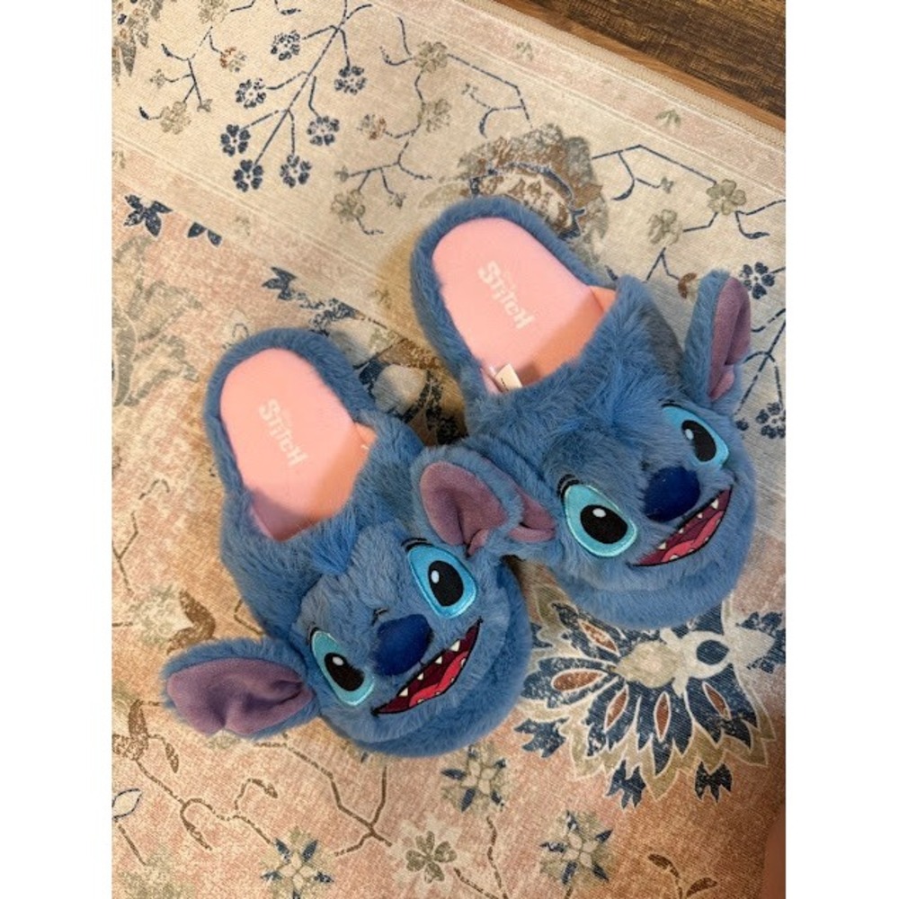 Disneycore Kawaii Disney Stitch Slippers Size 5/6 Blue Plush Character Shoes